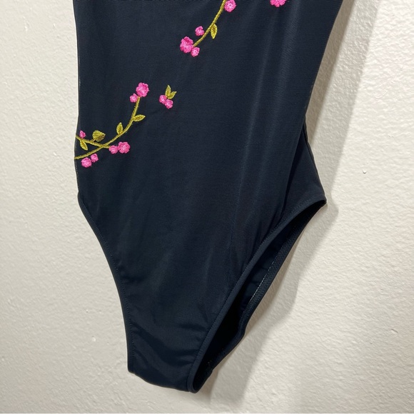 Oscar De La Renta Black Cherry Blossom Embroidered One Piece Swim - Picture 7 of 12